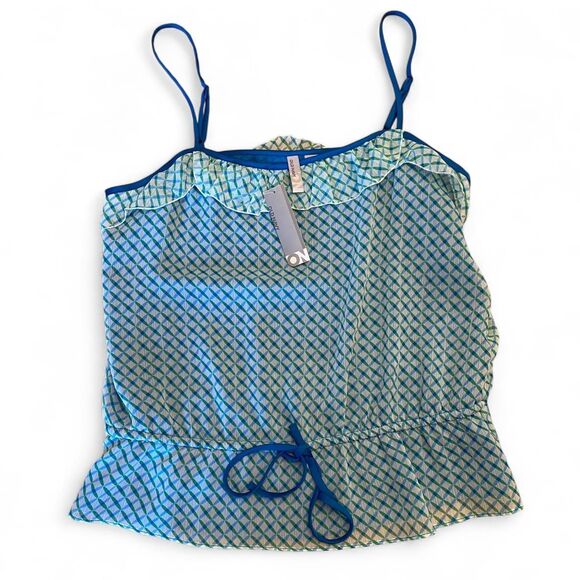 Retro 00s summer Blue and white ruffled cami top with blue trim - Picture 1 of 4